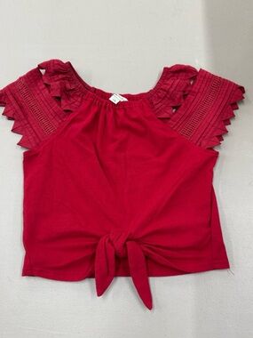 Habitual Girl Red Flutter Sleeve Tie Front Top